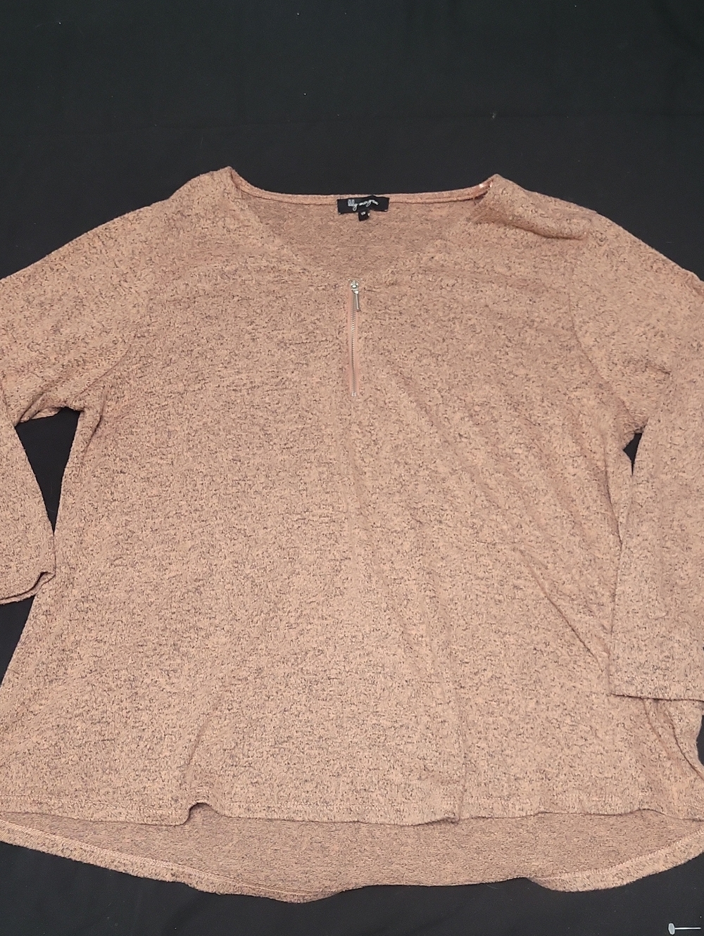 Lily Morgan 1X Heathered Knit Zipper Accent Top